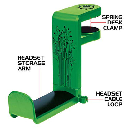 ENHANCE PC Gaming Headphone Holder - Desk Headphone Hanger Esports Headset Holder with Adjustable 360 Rotation, Under Desk Hook Clamp, Universal Fit - Built in Cable Clip Organizer - Green - color: green