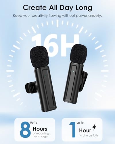 Wireless Mini Microphone for iPhone, iPad, Android, 2 Pack Lavalier Mic with 360° Rotatable Clip, Plug and Play Noise Reduction USB-C Mic for Video Recording YouTube TikTok Podcast Content Creators