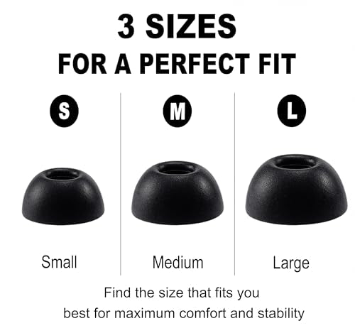 Memory Foam Ear Tips for Skullcandy Method 360 ANC Earbuds, S/M/L | Secure Fit, Noise Cancel Improved, Portable Storage Box, Replacement Ear Tip (3 Pairs, Black)