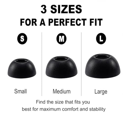 Memory Foam Ear Tips for Skullcandy Method 360 ANC Earbuds, S/M/L | Secure Fit, Noise Cancel Improved, Portable Storage Box, Replacement Ear Tip (3 Pairs, Black)