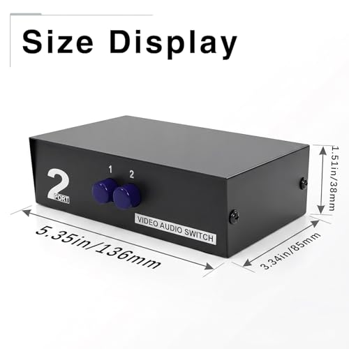 Duttek 2 Port RCA AV Switch Box, 2 in 1 Out Composite Video Audio Selector, RCA Switcher for DVD, Game Console, STB to TV