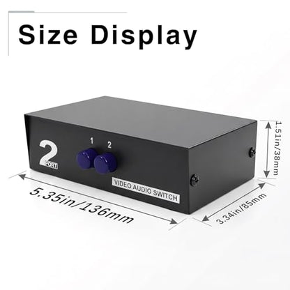 Duttek 2 Port RCA AV Switch Box, 2 in 1 Out Composite Video Audio Selector, RCA Switcher for DVD, Game Console, STB to TV