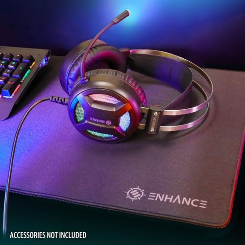 ENHANCE Scoria 2 Wired Gaming Headset - Gaming Headphones with 7.1 Surround Sound, Soft Memory Foam Earpads, Fast Access Controls - Headset with Mic Compatible with PlayStation, PC, Laptop