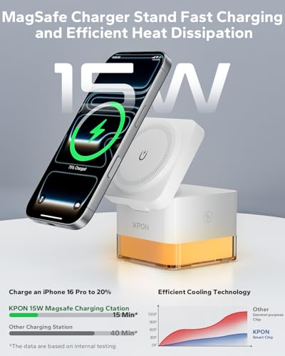 3 in 1 MagSafe-Compatible Charging Station for Apple, Nightstand Fast Wireless Charger, Foldable Cube, Charging Stand with Night Light, for iPhone 17/16/15/14/13/12, Apple Watch/AirPods, White - color: White