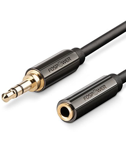 FosPower 3.5mm Male to 3.5mm Female Stereo Audio Extension Cable Adapter [24K Gold Plated Connectors] for Apple, Samsung, Motorola, HTC, Nokia, LG, Sony & More - 15ft | 15FT 3.5mm male to female stereo audio extension cable with 24K gold-plated connectors