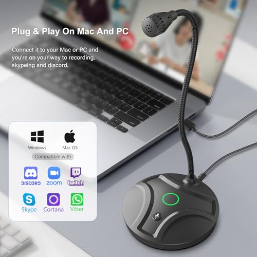 Plug & Play USB Computer Microphone, Flexible Gooseneck & Mute Button LED – Desktop Microphone for Gaming, YouTube, Streaming, Compatible with Windows/Mac (1.8m /6ft) - color: Black 1