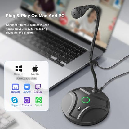Plug & Play USB Computer Microphone, Flexible Gooseneck & Mute Button LED – Desktop Microphone for Gaming, YouTube, Streaming, Compatible with Windows/Mac (1.8m /6ft) - color: Black 1