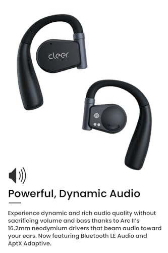 Cleer ARC II 오픈 이어 헤드폰, 듀얼 마이크가 있는 트루 와이어리스 이어버드, 땀 방지, 멀티 포인트 연결, 35시간 재생, 안전한 핏, 이어 후크가 있는 블루투스 5.3 이어버드, 사전 설정 EQs, 블루 - color: 블루.