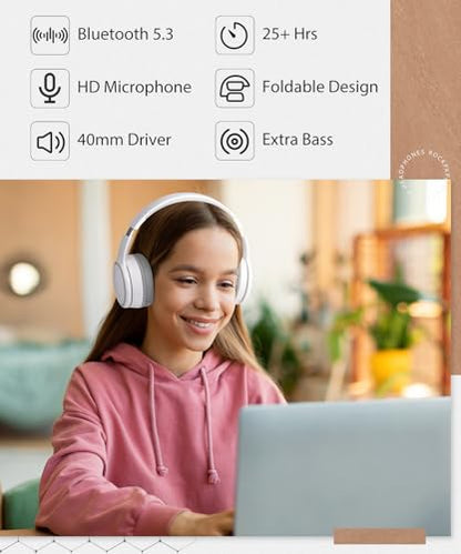 rockpapa E9 Over Ear Bluetooth Headphones for Kids Children Boy Girl Adult, Stereo Foldable Wired/Wireless Headphones with Microphone for School Travel Tablet PC TV, Include Case, White Grey - color: White Grey, style: with Case