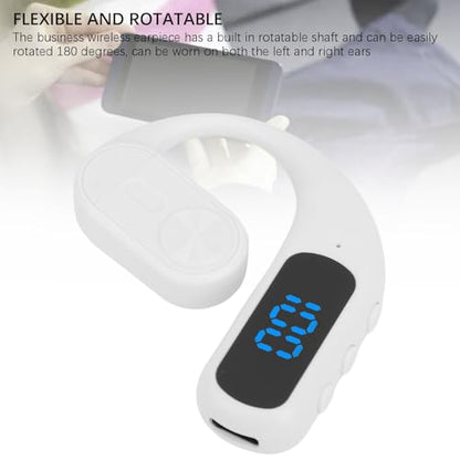 Zopsc Wireless Earpiece, Bluetooth Single Ear Hook Headset with Noise Canceling Mic, Digital Display, Hands Free Headset for Driving Office - color: White