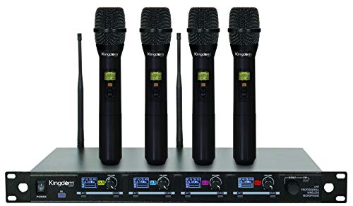 Kingdom SYSV52 1000 Channel UHF 4 Handheld V5 Wireless Microphone System with Individual Volume Control and is Designed for Operation Within 200 Feet of The Receiver - style: 4 Handheld Mic