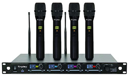 Kingdom SYSV52 1000 Channel UHF 4 Handheld V5 Wireless Microphone System with Individual Volume Control and is Designed for Operation Within 200 Feet of The Receiver - style: 4 Handheld Mic