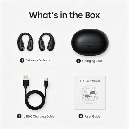 Open Ear Clip-On Earbuds, Bluetooth 5.4 Wireless Headphones IP65 Waterproof Lightweight 16H Playtime Touch Control Earphones Comfort Design for Small Ears&Glasses - color: Black