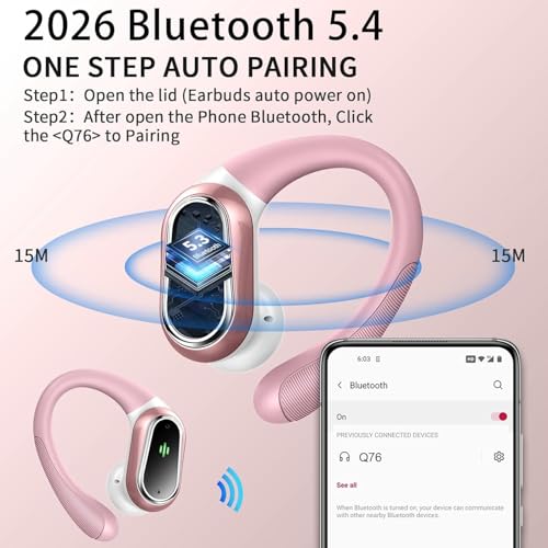 Wireless Earbuds, 2026 Bluetooth 5.4 Headphones, ENC Noise Canceling Mic | 60Hrs+ Stereo Wireless Headphones, IP7 Waterproof Bluetooth Earbuds, Sport Earhooks, Dual LED Display, for Workout, Running - color: Loyal Pink