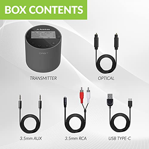 Avantree Orbit Bluetooth 5.0 Audio Transmitter for TV with 5.1 Surround Sound Passthrough Support, Class 1 Long Range, LED Display, Dual Link, 100% TV Compatibility Delivers No Lip sync Delay - style: Basic