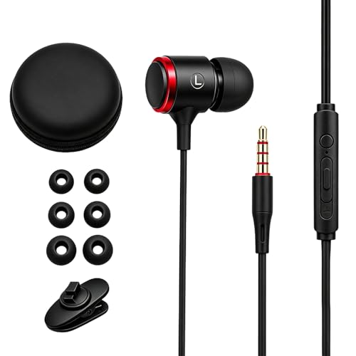 Rosmas Wired Headphones with case, 3.5mm Audio Jack, Noise Isolating HiFi Stereo Earphones with Mic, Volume Control & Clear Calls for Laptop/Chromebook/Kindle/Switch/Android /MP3 School Use(Black) - size: Black – Upgraded