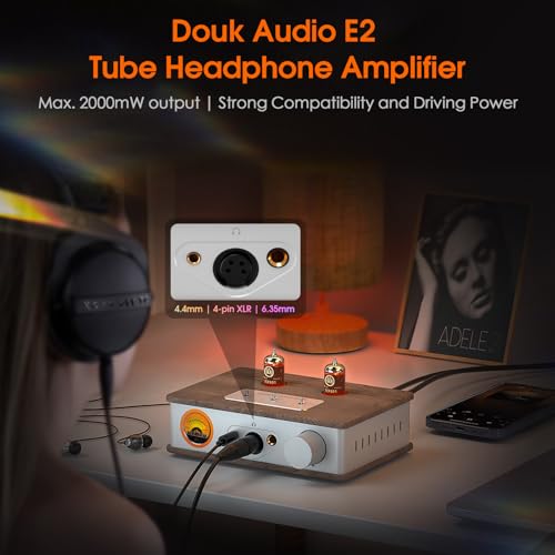 Douk Audio Tube Headphone Amp: for XLR, 4.4mm, 6.35mm HiFi Headphones, Stereo Preamplifier for Amplifiers, Speakers, Home Desktop Audio System, with VU Meter & German Valvo Vacuum Tubes (E2)