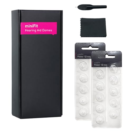 MiniFit Power Domes for Oticon Hearing Aids, 12mm, 20 Pieces | Soft silicone, fits Oticon Opn, Nera, Alta and RITE models, not for Corda tubes, includes cleaning brush and cloth, 2 packs - size: 12MM