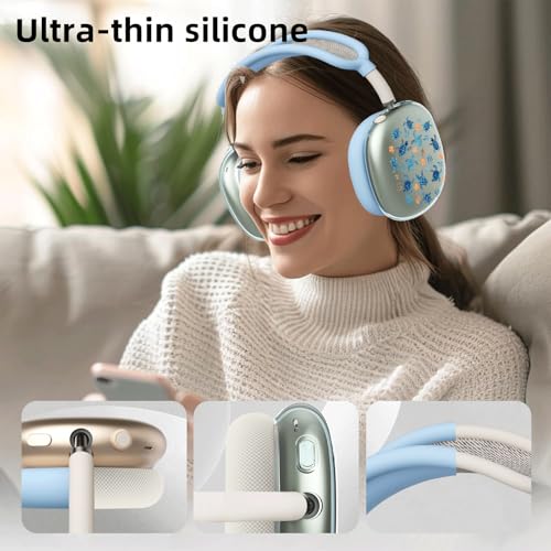 Cute Sea Turtles Clear Case for Airpods Max Headphones Unique Design Soft TPU Ear Cups Cover Anti-Scratch Silicone Ear Pad Protective Case Blue Ocaen Headband Cover for Apple Airpods Max - color: Seaweed turtle 02