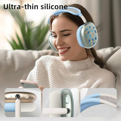 Cute Sea Turtles Clear Case for Airpods Max Headphones Unique Design Soft TPU Ear Cups Cover Anti-Scratch Silicone Ear Pad Protective Case Blue Ocaen Headband Cover for Apple Airpods Max - color: Seaweed turtle 02