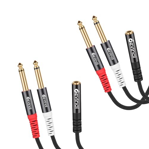 1/8 inch to 1/4 inch Stereo Cable, 3.5mm TRS Female to Dual 6.35mm 1/4 TS Mono Y Splitter Audio Cord Adapter, 1FT (2 Pack) - color: Black 3.5mm TRS Female to Dual 1/4" TS 1 Foot (2 Pack)