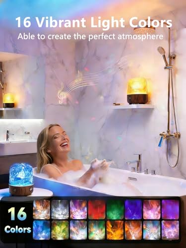 Spa-Like Shower Lamp, Bluetooth Speaker Waterproof Lamp, Rechargeable Lumena Lamp with Remote & Touch Control, 16 Colors Ocean Wave Projector Light with White Noise for Shower, Bathroom, Bathtub - color: Wood Grain