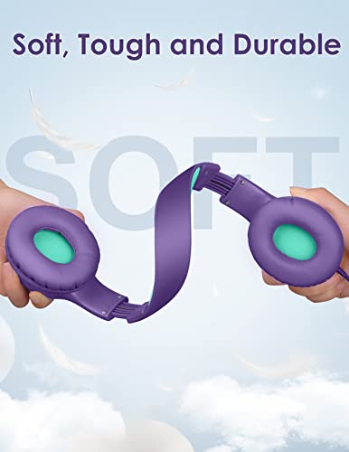 Nabevi Headphones for Kids for School, Kids Headphones with Microphone, Sharing Function, 85dB/94dB Safe Volume Limit, HD Sound, Over Ear Kid Headphone for School, On-line Study, Travel, Purple - color: Purple