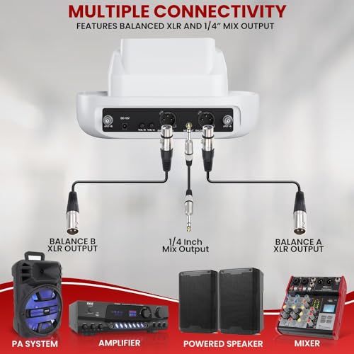 Pyle UHF Wireless Microphone System with Dual Handheld Mics, USB Rechargeable, Bluetooth Fixed Frequency Receiver, Low Noise DSP Audio, Plug & Play for Karaoke, Stage, Classroom, Office & DJ Use