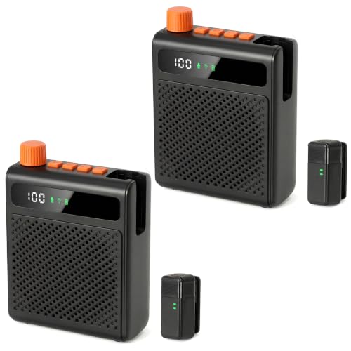 Wireless Voice Amplifier for Teachers with Microphone (Black) | Portable Rechargeable Bluetooth Speaker with Wireless Clip-On Mic Waist Strap for Classroom Teaching Public Speaking Training - size: 2-pack