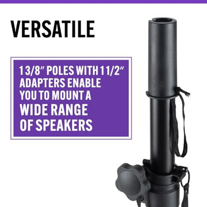 On-Stage SSP7900 All-Aluminum Speaker Stand Pack (Pair of Folding, Portable Stands, Tripod Base, Carry Bag, Height Adjustable, Nonslip Rubber Feet, 1 3/8″ Mounting Poles, 1 1/2″ Adapters, Black)