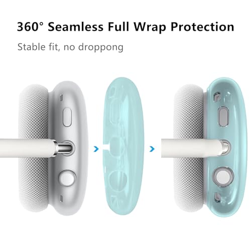 Case Cover for AirPods Max, Anti-Scratch Soft Silicone with Gold Heart Pattern Ear Cups Case Cover/Ear Pad Cover/Headband Cover for Apple AirPods Max Headphones (Clear Blue) - color: Clear Blue