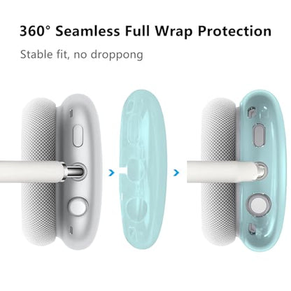 Case Cover for AirPods Max, Anti-Scratch Soft Silicone with Gold Heart Pattern Ear Cups Case Cover/Ear Pad Cover/Headband Cover for Apple AirPods Max Headphones (Clear Blue) - color: Clear Blue