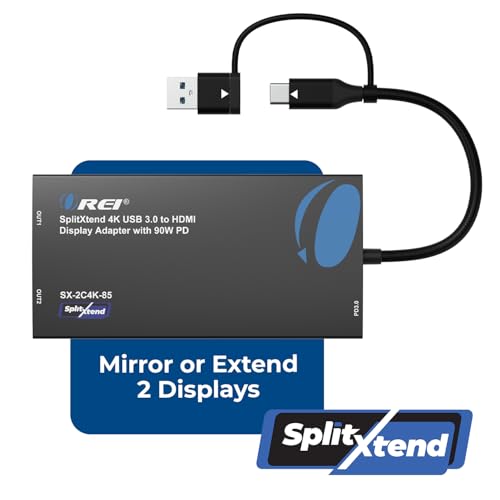 OREI SplitExtend 4K HDMI Splitter Extended Display for Dual Monitor - Multi-Monitor Display 3 Separate Screens - USB A & USB-C Adapter to HDMI 2.0, 4K@60hz, 90W PD Charger, DisplayLink MacOS, Windows | Multi-Monitor Display 3 Separate Screens - USB A & US