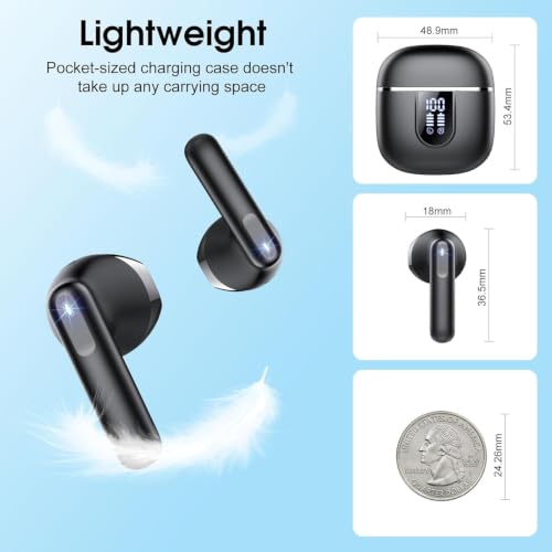 Wireless Earbuds, 2026 Bluetooth 5.4 Headphones with 3D Bass Stereo, 40H Ultralight In-Ear Buds, Bluetooth Earbuds with 4 ENC Noise Cancelling Mic, USB-C LED, IP7 Waterproof Earphones for Android iOS - color: Gloss Black