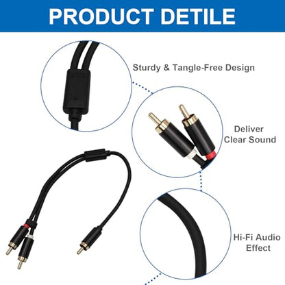 2 Pack 1 Male to 2 Male RCA Y-Adapter Splitter Cable, 1Ft | Gold-Plated, Audio Extension Cord, Home Theater Compatible, Car Audio Compatible - size: 1 Male to 2 Male