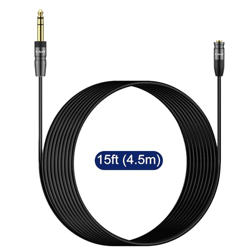 J&D 1/4 inch to 3.5mm Headphone Adapter, Heavy Duty Copper Shell Connecter Joint 3.5mm 1/8 inch Female TRS to 6.35mm Male TRS Stereo Audio Extension Cable (15 Feet) - size: 15 Feet