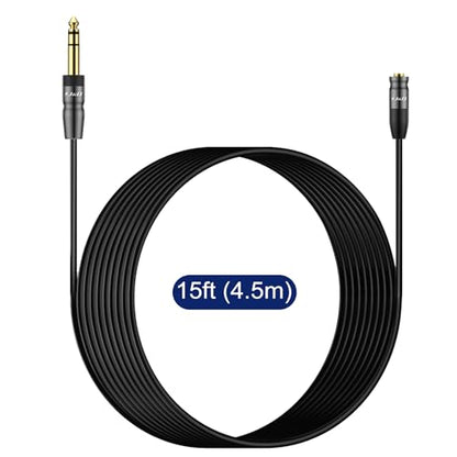 J&D 1/4 inch to 3.5mm Headphone Adapter, Heavy Duty Copper Shell Connecter Joint 3.5mm 1/8 inch Female TRS to 6.35mm Male TRS Stereo Audio Extension Cable (15 Feet) - size: 15 Feet