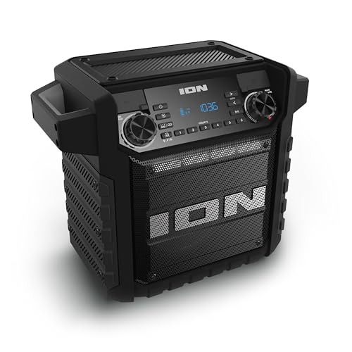 ION Tailgater Classic Portable Bluetooth Outdoor Speaker, Black | Water Resistant, Rechargeable Battery, Radio, USB Charging, Stereo Linking, App Control, for Parties and Outdoor Events - style: Tailgater Classic - Black