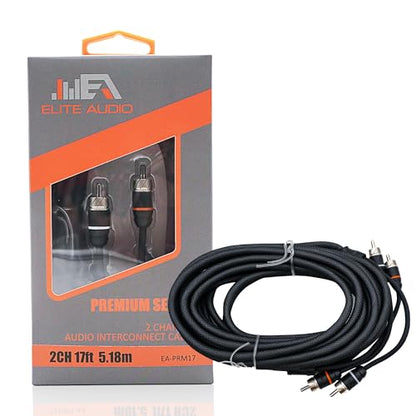Premium Series 17ft. 2-Channel Car Audio RCA Cable – Double Shielded, Oxygen Free Copper, Noise Reducing Audio Cable for Amplifiers, Subwoofers, Speakers, and Processors – PRM17 - size: 17' (ft), style: 2-Channel