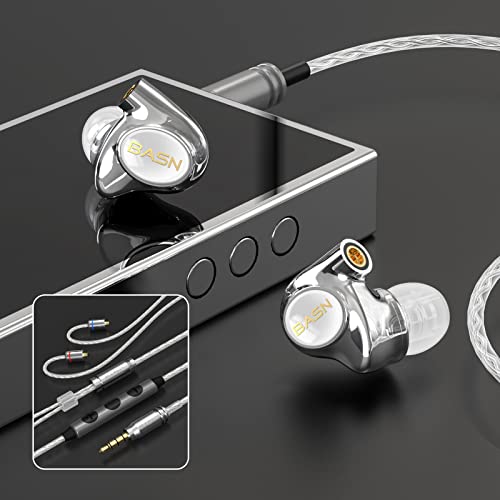 BASN Metalen 4 Drivers in-Ear Monitor Headphones, Wired Earbuds, White | 2BA+2DD Musicians Noise Isolating IEMs with Deep Bass, Two Detachable MMCX Cables with Case for Singers,Drummers,Bassists - color: White