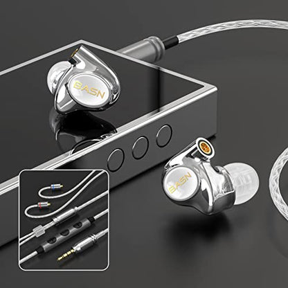 BASN Metalen 4 Drivers in-Ear Monitor Headphones, Wired Earbuds, White | 2BA+2DD Musicians Noise Isolating IEMs with Deep Bass, Two Detachable MMCX Cables with Case for Singers,Drummers,Bassists - color: White