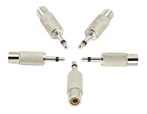 RCA to 3.5MM Audio TS Adapter 3.5mm 1/8" Mono Plug Male to RCA Female Jack Adaptor Connector (Silver)(5 Packs, 2-Pole) - color: 5 Packs, 2-Pole