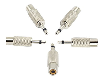 RCA to 3.5MM Audio TS Adapter 3.5mm 1/8" Mono Plug Male to RCA Female Jack Adaptor Connector (Silver)(5 Packs, 2-Pole) - color: 5 Packs, 2-Pole