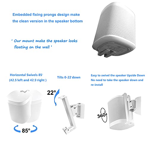 Wall Mounts Brackets-Pair Set(2PCS) for SONOS ONE/SONOS ONE SL/SONOS Play 1 Speaker (Include 2PCS,Swivel and Tilt,Compatible with Both SONOS ONE/ONE SL/SONOS Play 1,White Pair) - color: WHITE, size: Pair set