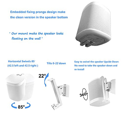 Wall Mounts Brackets-Pair Set(2PCS) for SONOS ONE/SONOS ONE SL/SONOS Play 1 Speaker (Include 2PCS,Swivel and Tilt,Compatible with Both SONOS ONE/ONE SL/SONOS Play 1,White Pair) - color: WHITE, size: Pair set