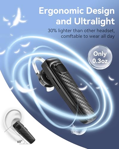 S525 Bluetooth 5.1 Wireless Earpiece, 16Hrs HD Calling, CVC8.0 Noise Cancelling, Hands-Free, Black