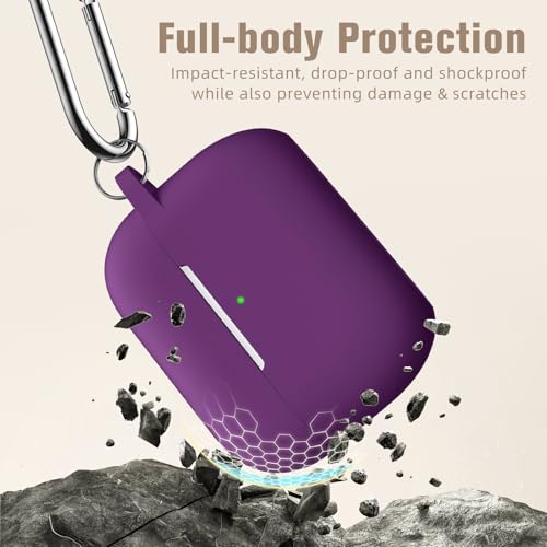 Hamile Compatible AirPods Pro Case Protective Silicone Case Shockproof Cover Skin for Apple AirPod Pro 2019 Charging Case, with Keychain, Purple - color: Plum