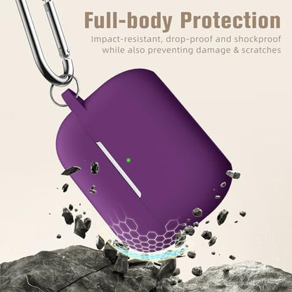 Hamile Compatible AirPods Pro Case Protective Silicone Case Shockproof Cover Skin for Apple AirPod Pro 2019 Charging Case, with Keychain, Purple - color: Plum