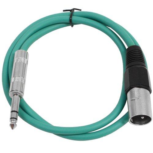 Seismic Audio - SATRXL-M3-6 Pack of Green 3' XLR Male to 1/4" TRS Patch Cables - color: Green, size: 3 Foot