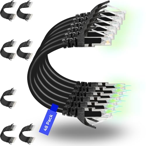 Rapink Patch Cables Cat6 0.5ft (48 Pack), Ethernet Patch Cable 10G, Cat 6 Patch Cable for Patch Panel to Switch, Flexiable Cat 6 Ethernet Cable with Gold Plated Black - color: Black, size: 0.5FT, style: 48 Pack